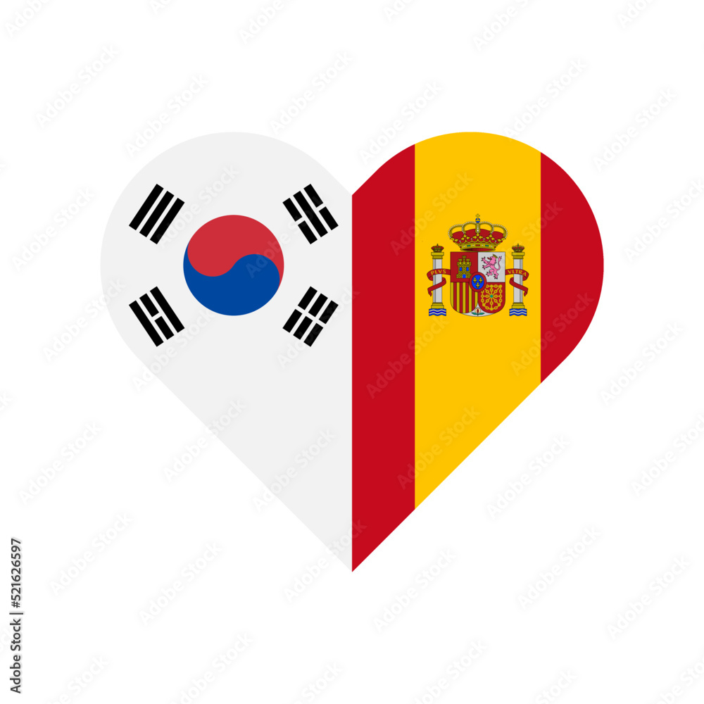 unity concept. heart shape icon with south korean and spain flags. vector illustration isolated on white background