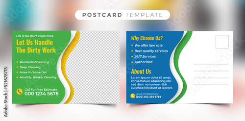 Offices and home cleaning service postcard template design, cleaning service brochure design