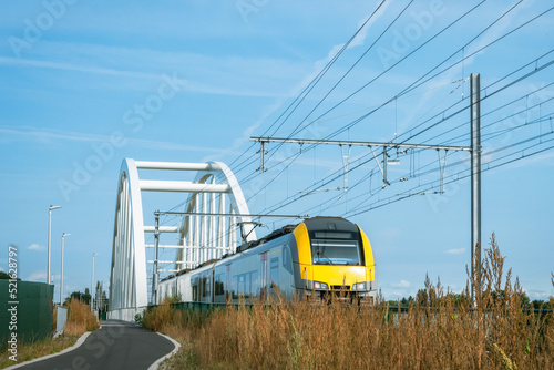 Photography High-speed train passes the bridge.