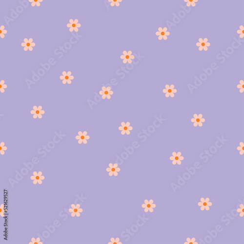 orange cute seamless flower illustration  pattern on purple background .