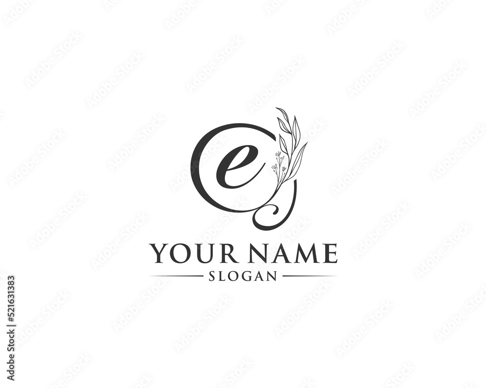 Fototapeta premium Beautiful letter E logo design, logo E vector, handwritten logo of signature, wedding, fashion shop, cosmetics shop, beauty shop, boutique, floral creative logo design.