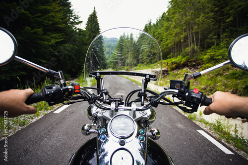 The view over the handlebars of motorcycle