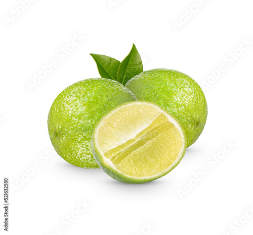 Fresh lime with leaves isolated on white background