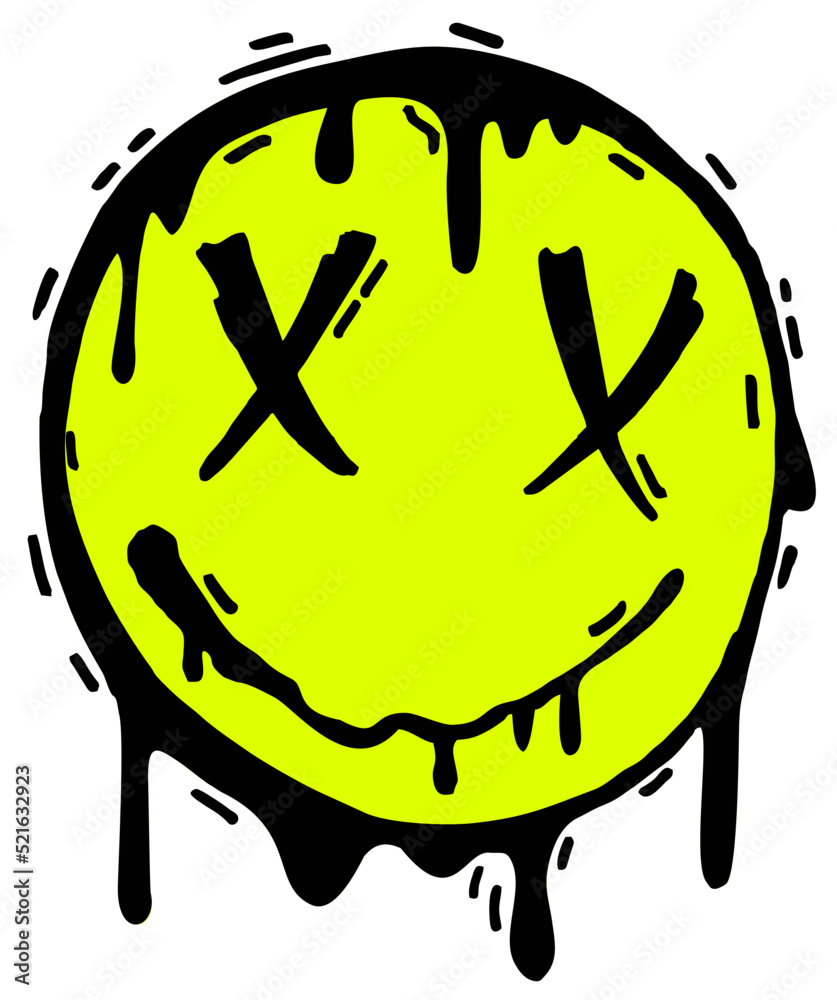 Sketch of a smile with paint streaks. Melting smile. Funny psychedelic