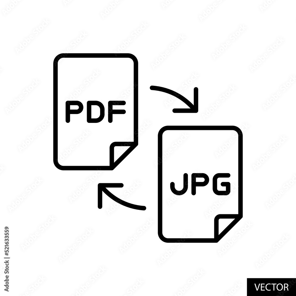 Vecteur Stock Convert PDF To JPG File Vector Icon In Line Style Design vecteur-stock-convert-pdf-to-jpg-file-vector-icon-in-line-style-design