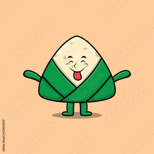 Cute cartoon chinese rice dumpling character with flashy expression in cute style