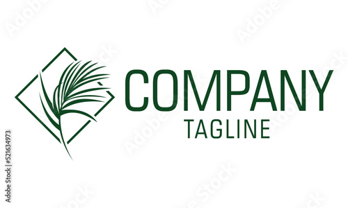 Green Color Abstract Line Art Palm Leaf Eco Nature Logo Design