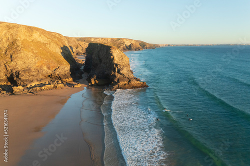 Aerial view of Bedruthan Carnewas, Cornwall, UK. photo