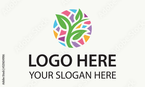 Green Color Leaf Growth Eco Nature with Colorful Circle Logo Design