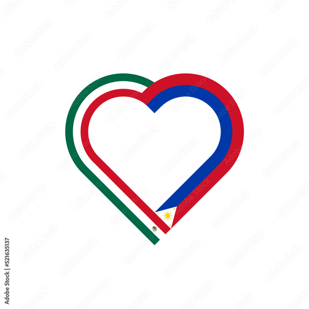 unity concept. heart ribbon icon of mexico and philippines flags. vector illustration isolated on white background