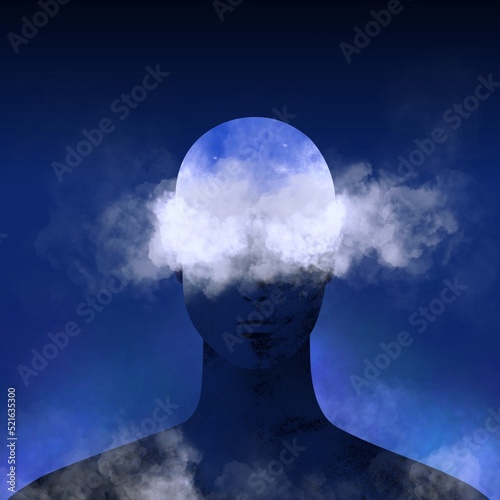 Conceptual image of a person with clouds forming from his head