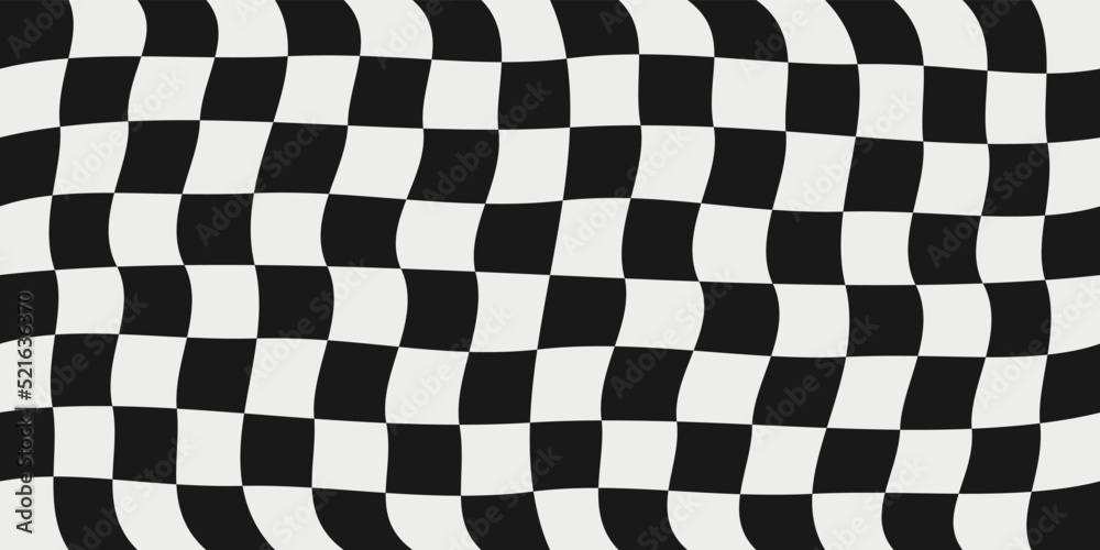 Pattern with a checkerboard pattern. Vector black and white checkerboard and convex, curved. Seamless simple pattern of chess cells. Pattern with a checkerboard pattern. Vector black and white checkerboard and convex, curved. Seamless simple pattern of chess cells.