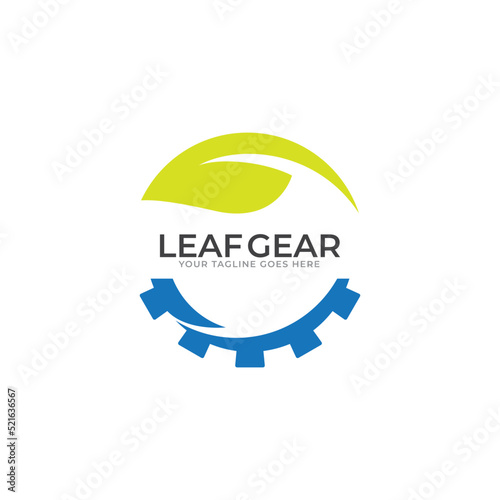 Modern nature technology logo, leaf and gear machine vector, Agriculture logo template icon, Green Eco Tech Logo Template Design Vector, Nature Industry