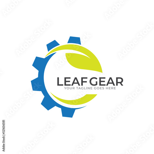 Modern nature technology logo, leaf and gear machine vector, Agriculture logo template icon, Green Eco Tech Logo Template Design Vector, Nature Industry