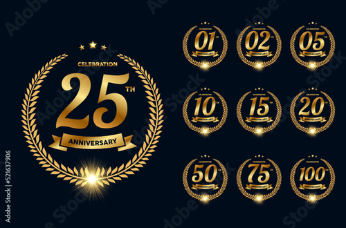 Elegant collection of golden anniversary background template vector