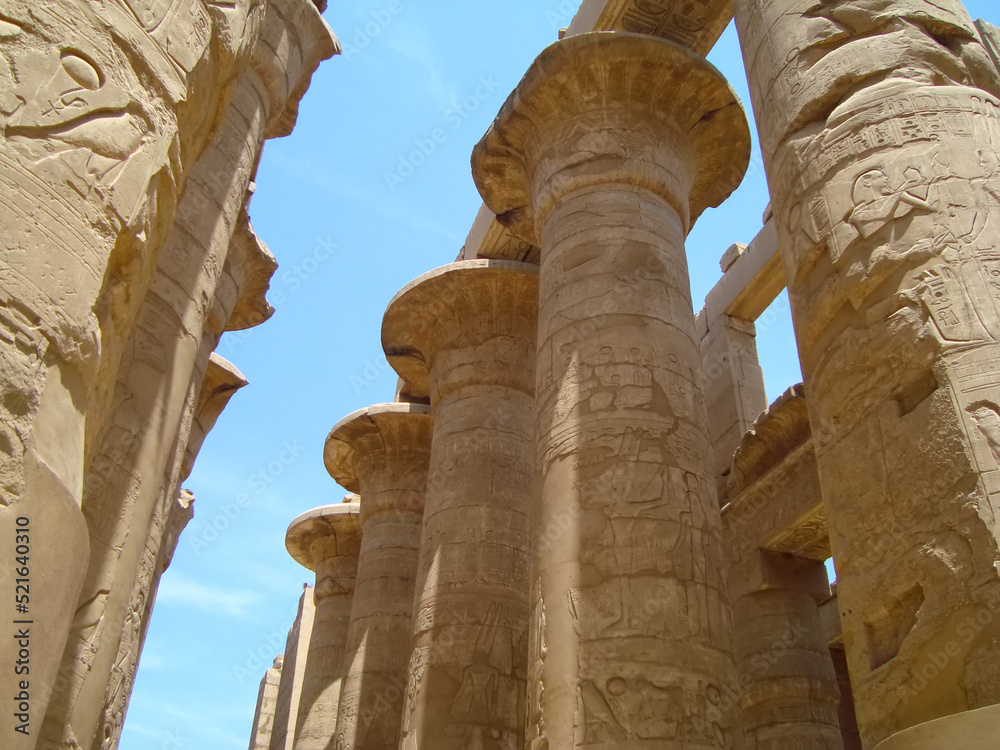 Columns of the ancient Egyptian temple of Karnak at Luxor in Egypt.