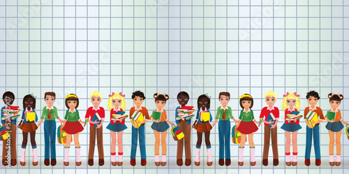 Back to school, young friend and girlfriend, boy and girl in school uniform. seamless pattern. vector illustration	