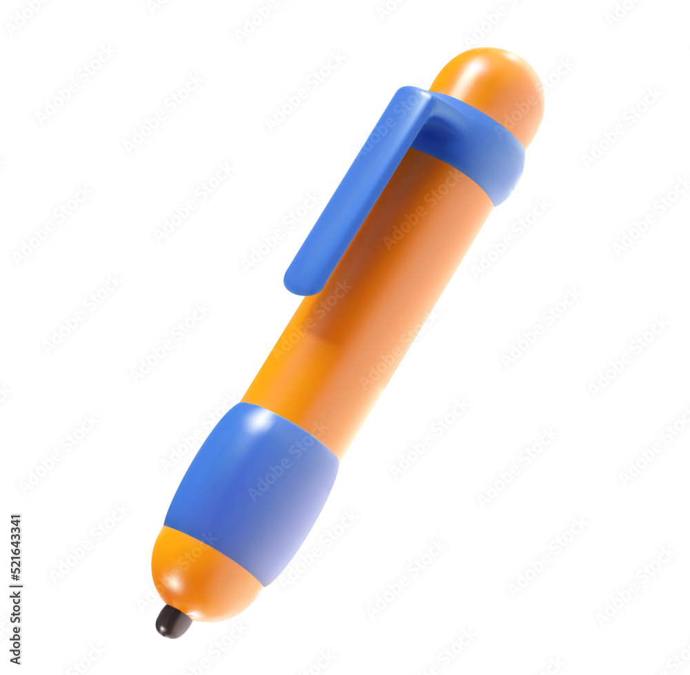 3d cartoon plastic glossy color pen isolated on white background. Realistic cute vector illustration. Minimalistic stylised element. Concept design for business, game project. 3d cartoon plastic glossy color pen isolated on white background. Realistic cute vector illustration. Minimalistic stylised element. Concept design for business, game project.