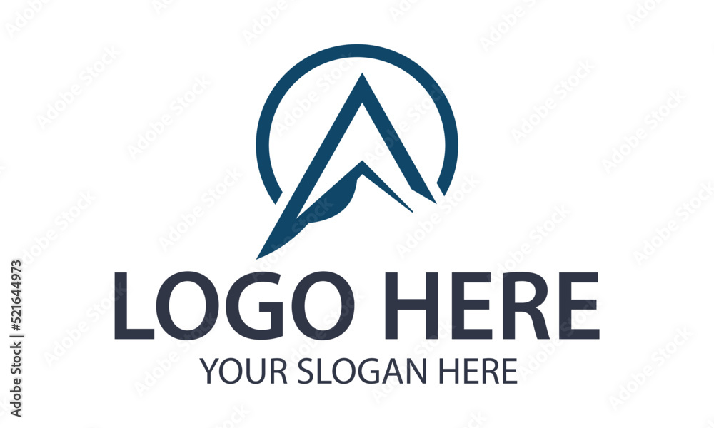 Blue Simple Mountain Triangle with Circle Logo Design