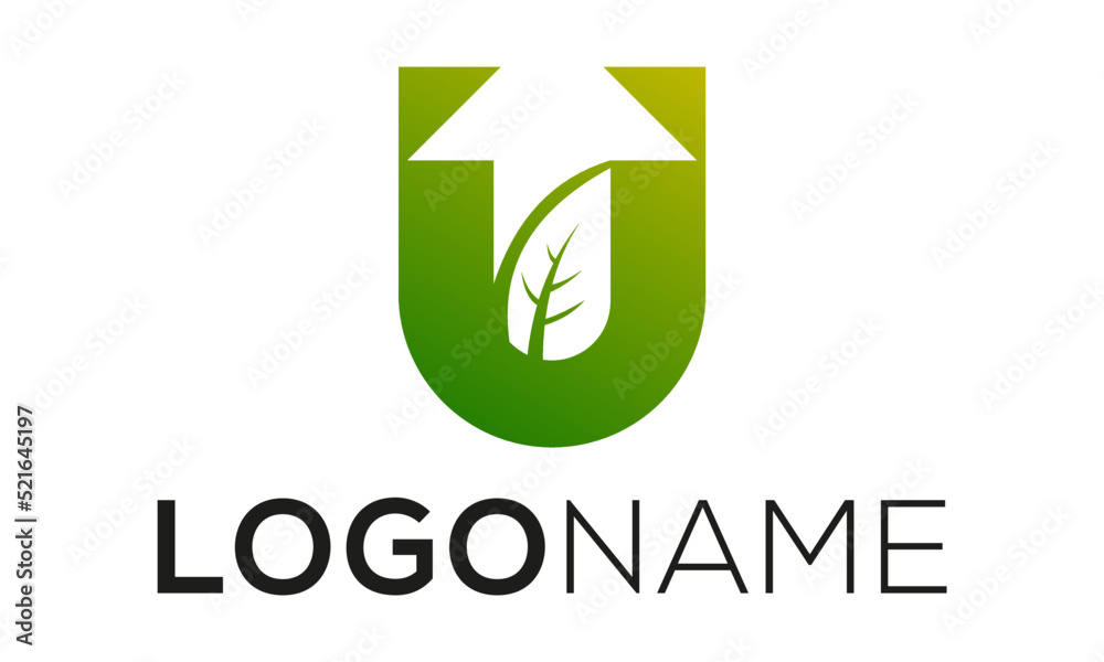 Green Color Up Arrow Negative Space Leaf Logo Design Green Color Up Arrow Negative Space Leaf Logo Design