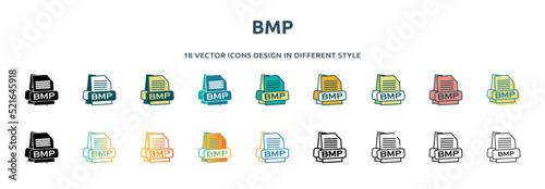 bmp icon in 18 different styles such as thin line, thick line, two color, glyph, colorful, lineal color, detailed, stroke and gradient. set of bmp vector for web, mobile, ui photo