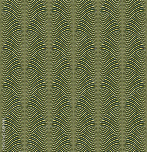 Elegant Art Deco Seamless Pattern Peacock Feather Style Seashell Shaped Endless Vector Design Luxury Rich Concept Trendy Colors
