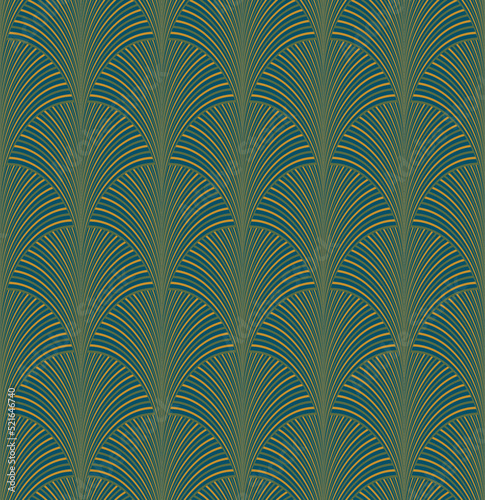 Elegant Art Deco Seamless Pattern Peacock Feather Style Seashell Shaped Endless Vector Design Luxury Rich Concept Trendy Colors