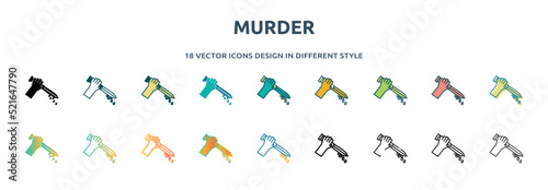 murder icon in 18 different styles such as thin line, thick line, two color, glyph, colorful, lineal color, detailed, stroke and gradient. set of murder vector for web, mobile, ui