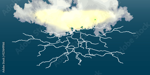 Realistic clouds with lightning.Vector illustration.