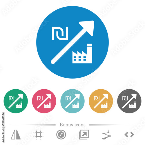Rising power plant israeli new shekel prices flat round icons