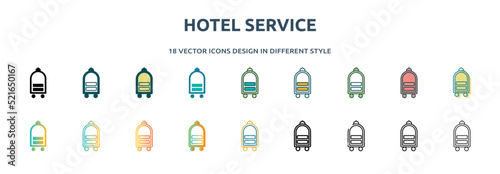hotel service icon in 18 different styles such as thin line, thick line, two color, glyph, colorful, lineal color, detailed, stroke and gradient. set of hotel service vector for web, mobile, ui