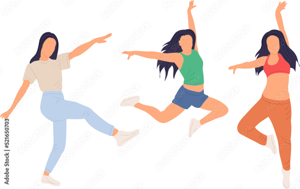 jumping woman in flat style, isolated, vector