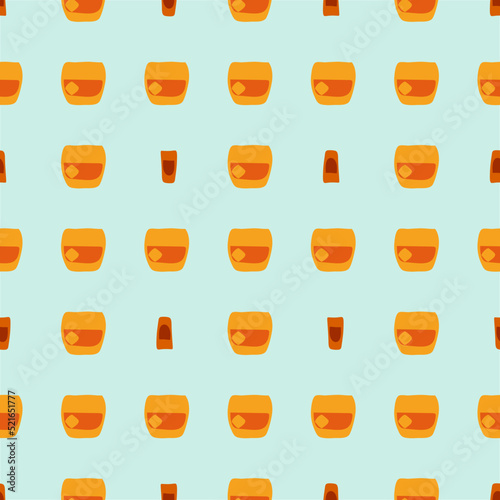 Whiskey and rum glass seamless pattern, great design for any purposes. Doodle style. Color hand drawn image. Repeat template. Party drinks concept. Freehand drawing. Cartoon sketch graphic draft