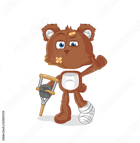 bear sick with limping stick. cartoon mascot vector