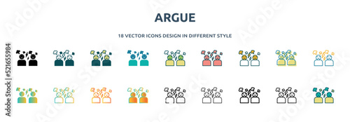 argue icon in 18 different styles such as thin line, thick line, two color, glyph, colorful, lineal color, detailed, stroke and gradient. set of argue vector for web, mobile, ui
