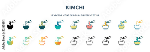 kimchi icon in 18 different styles such as thin line, thick line, two color, glyph, colorful, lineal color, detailed, stroke and gradient. set of kimchi vector for web, mobile, ui