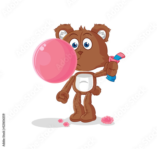 bear chewing gum vector. cartoon character