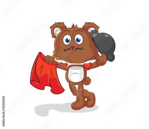 bear matador with red cloth illustration. character vector