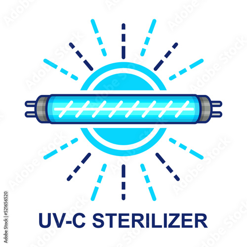 UV light disinfection sterilizer lamp, UVC antibacterial quartz bulb icon. Ultraviolet sanitizing sterilization ray. Electric blue beam disinfect from microbe, virus. Hospital sanitary hygiene. Vector