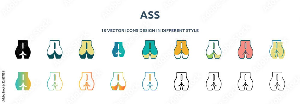 ass icon in 18 different styles such as thin line, thick line, two ...