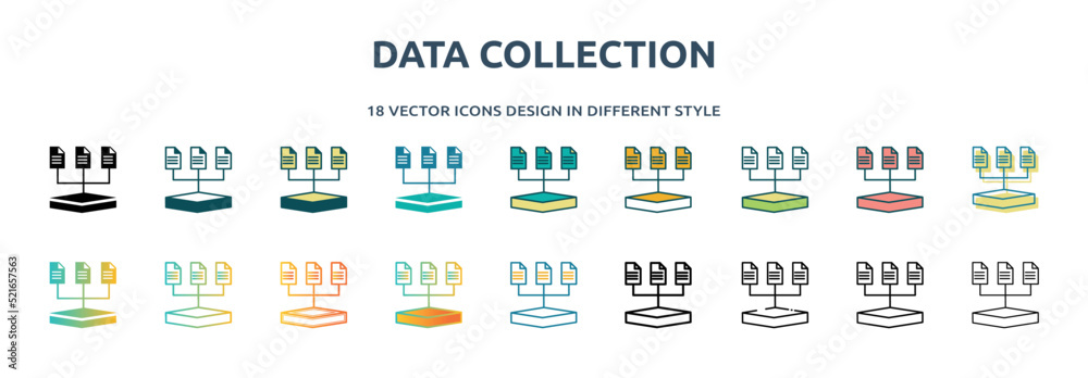data collection icon in 18 different styles such as thin line, thick ...