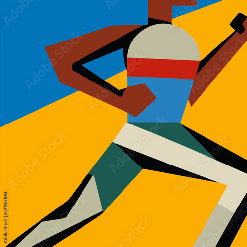 abstract line graphic of jogger body. Dark skinned athlete Running. 