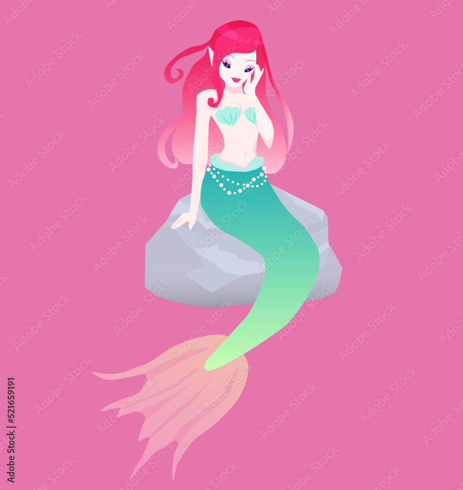 Pretty mermaid with green tale and pearls, isolated fantasy character. Pretty mermaid with green tale and pearls, isolated fantasy character.