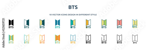 bts icon in 18 different styles such as thin line, thick line, two color, glyph, colorful, lineal color, detailed, stroke and gradient. set of bts vector for web, mobile, ui