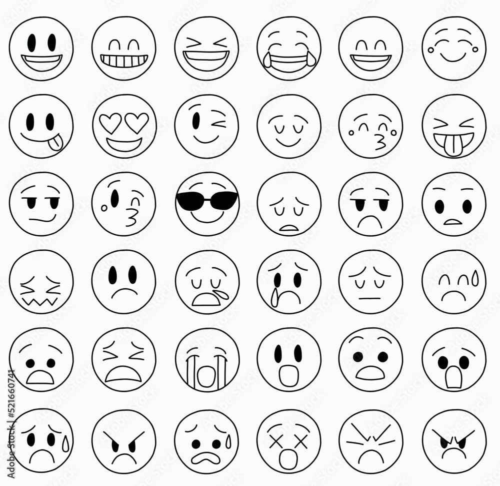 Collection of freehand drawing of emoticons.