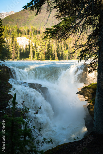 Portrait view of Athabasca Falls in Jasper National Park Canada