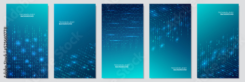 Vector illustration. Binary code dark background. Software programming concept. Glowing numbers and dots. Digital data. Technological style. Design for flyer, voucher, coupon, social media stories