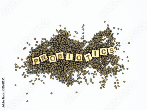 Use probiotics in Fish and Shrimp Feed. Image for Feed quality, improvement animal growth, gut health, animal health product promotion, antibiotic-free campaign. 