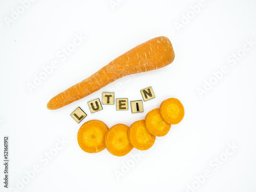 Carrots are the Best Pigment Sources, and Lutein benefits Health. Image for Health issues, pigment and antioxidants foods, for web, slide, brochure content. photo