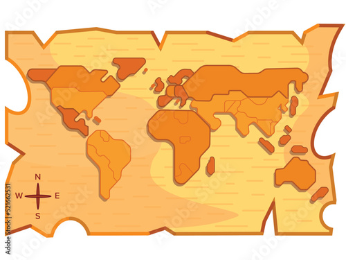 World map on a background texture of wooden planks